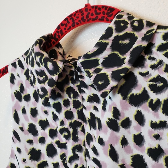 Topshop Pastel Purple + Yellow Leopard Print Sleeveless Mock Neck Size 4 Dress - Picture 5 of 8